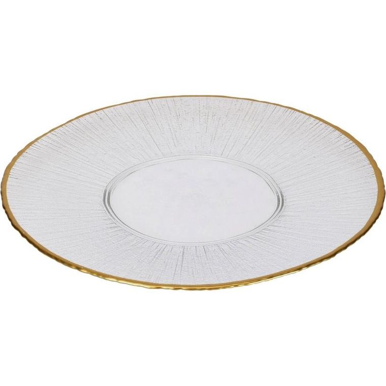 Home Styling Collection, Datura, szklany talerz płaski ze złotą obwódką, 32 cm