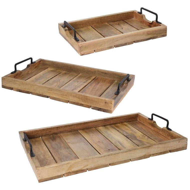 Home Styling Collection, drewniana taca żeberkowa, 3 szt.