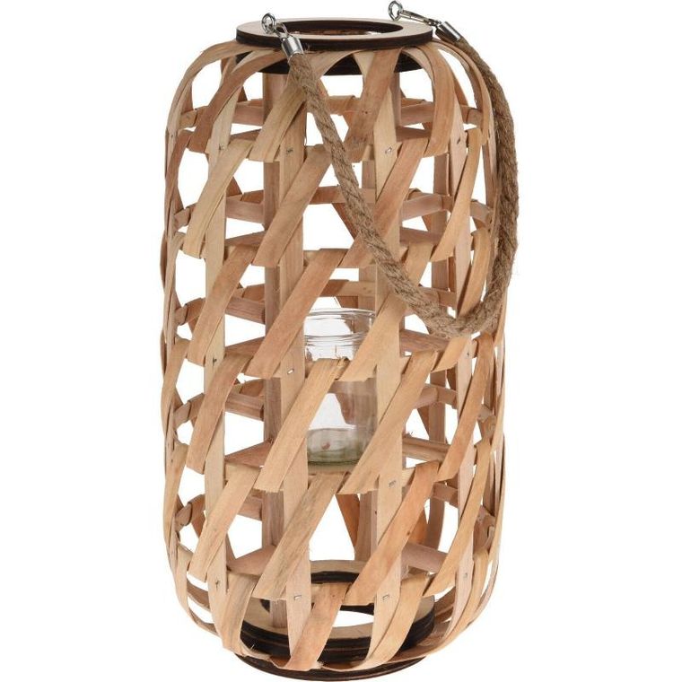 Home Styling Collection, drewniany lampion, minimalistyczna plecionka i uchwyt ze sznurka