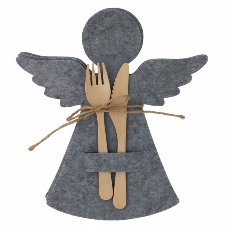 Home Styling Collection, filcowa kieszonka na sztućce w kształcie aniołka, 22-20 cm