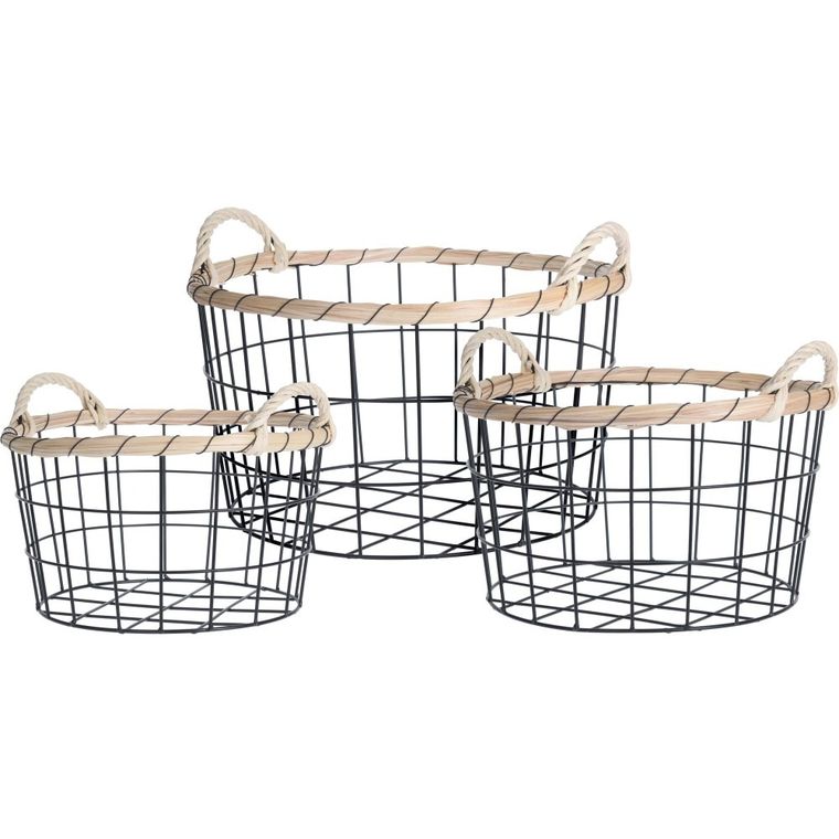 Home Styling Collection, komplet koszy dekoracyjnych z metalu, owalnych, 3 szt.