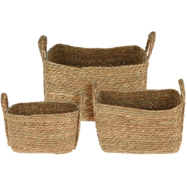 Home Styling Collection, kosze do przechowywania z uchwytami, plecionka, 3 szt. w różnych rozmiarach