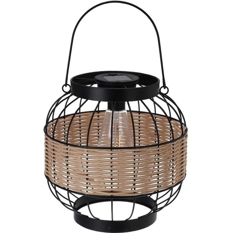 Home Styling Collection, lampion solarny z dekorem z plecionki i z szerokim uchwytem, Ø 24-24 cm