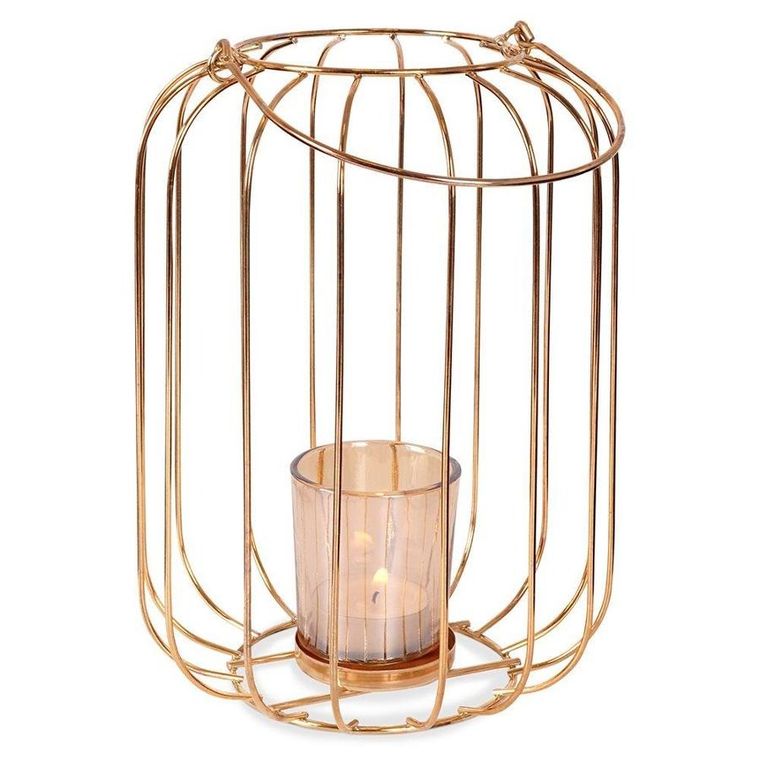 Home Styling Collection, lampion świecznik na świeczkę tealight, metalowy złoty, 21.5 cm