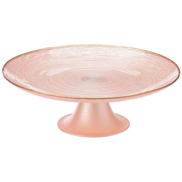 Home Styling Collection, patera na tort, na nóżce, szklana, różowa, 21 cm