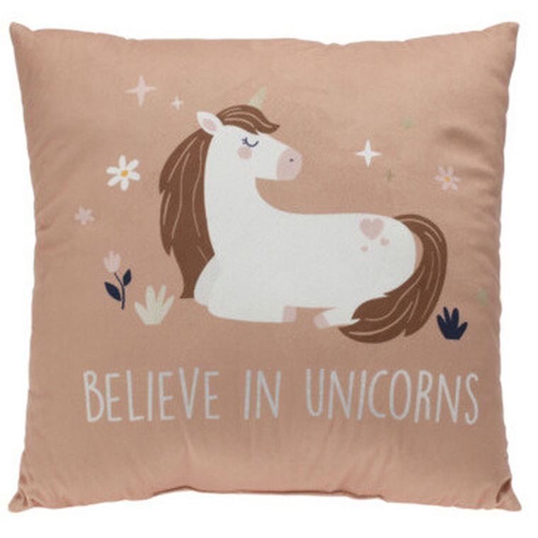 Home Styling Collection, poduszka dekoracyjna z jednorożcem, brązowa, 40-40 cm