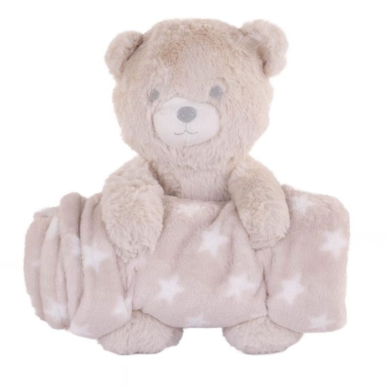 Home Styling Collection, polarowy koc z maskotką, beżowy, 75-100 cm