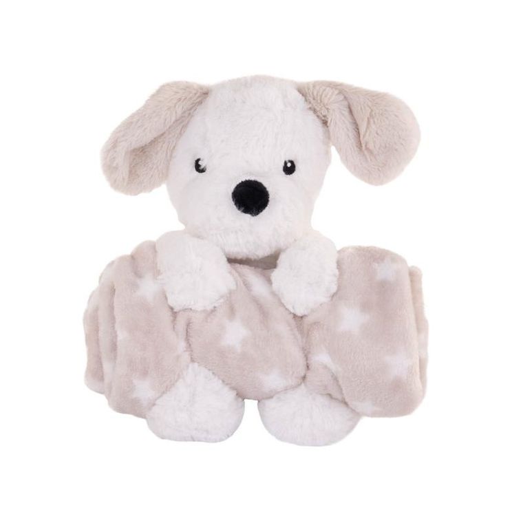 Home Styling Collection, polarowy koc z maskotką, biały, 75-100 cm