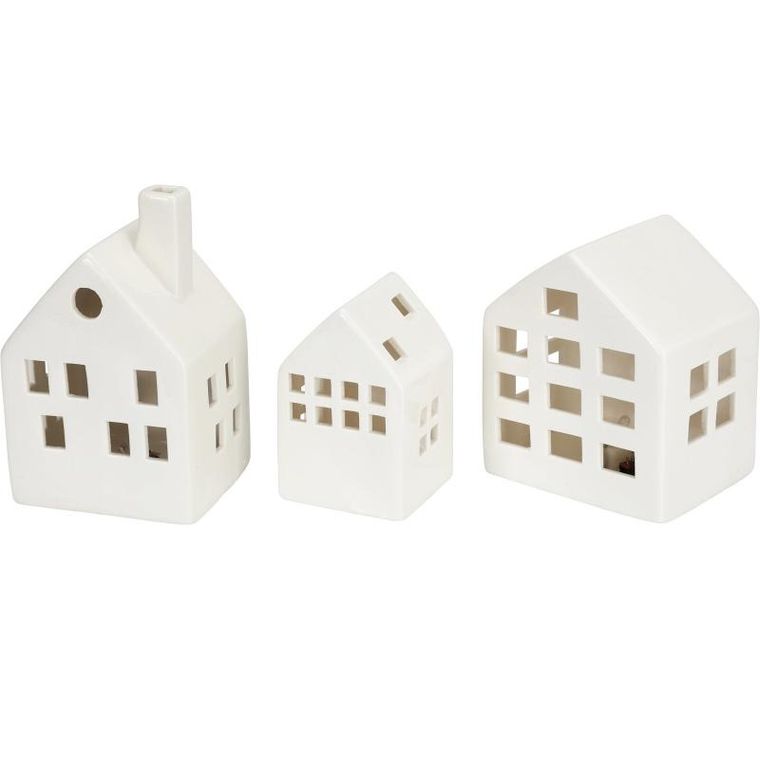 Home Styling Collection, Scandi, ceramiczne domki led, 3 ozdoby świetlne