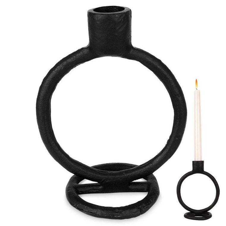 Home Styling Collection, świecznik na długą świeczkę, aluminiowy czarny, 15 cm