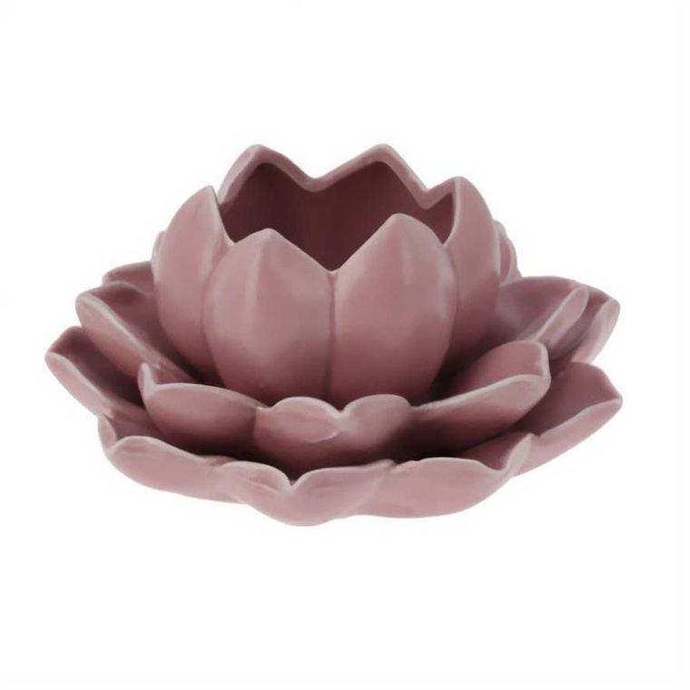 Home Styling Collection, świecznik na tealight z porcelany, kwiat lotosu, 12,5-13-6,5 cm