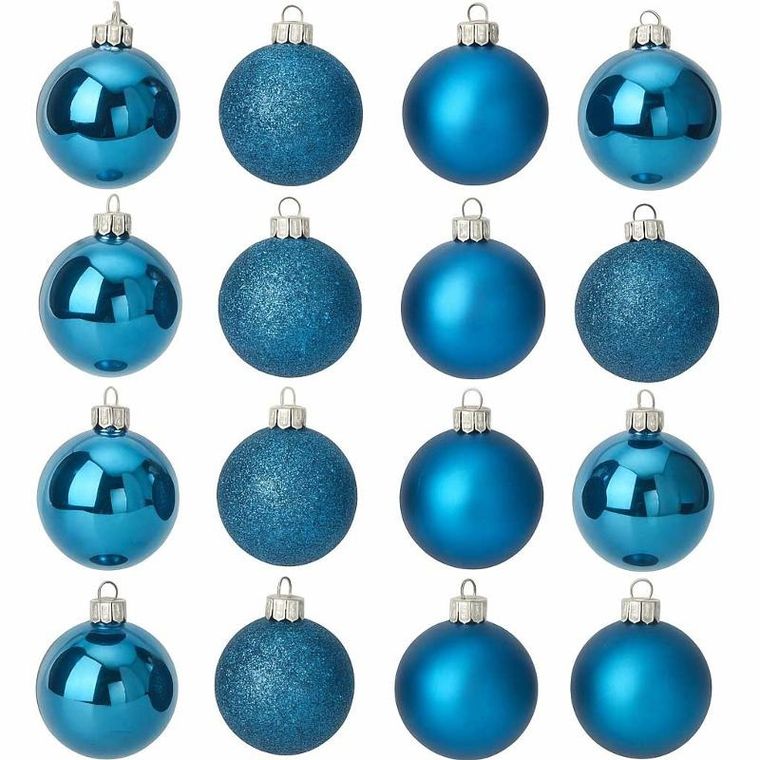 Home Styling Collection, szklane bombki świąteczne, niebieskie, 8 cm, 16 szt.