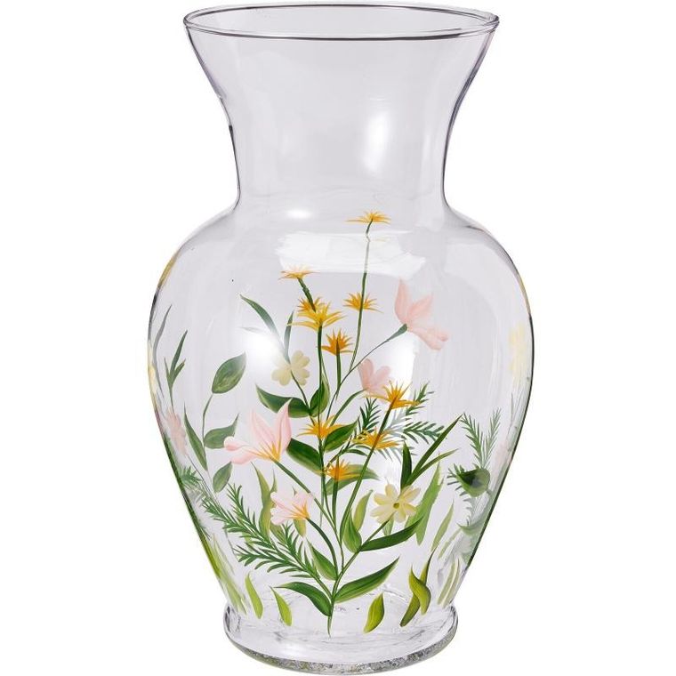 Home Styling Collection, szklany wazon na kwiaty, z wzorami kwiatowymi, 16.5-16.5-27 cm