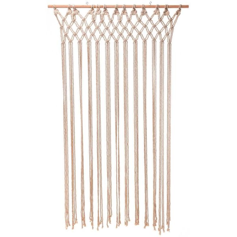 Home Styling Collection, zasłona na drzwi, 90-180 cm, makrama na drewnianym kiju