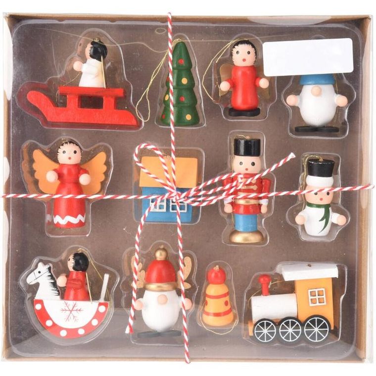 Home Styling Collection, zestaw drewnianych zabawek choinkowych, 12 szt.