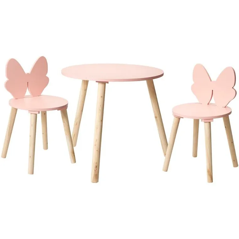 Home Styling Collection, zestaw mebli dziecięcych z różową kokardą, stolik + krzesła, 2 szt.
