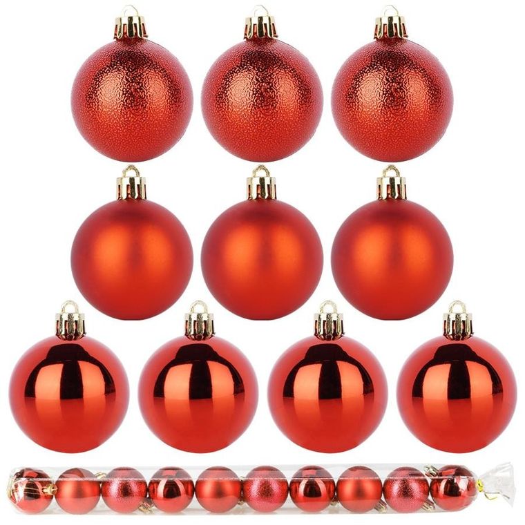 Home Styling Decoration, bombki choinkowe, nietłukące, czerwone, 5 cm, 10 szt.