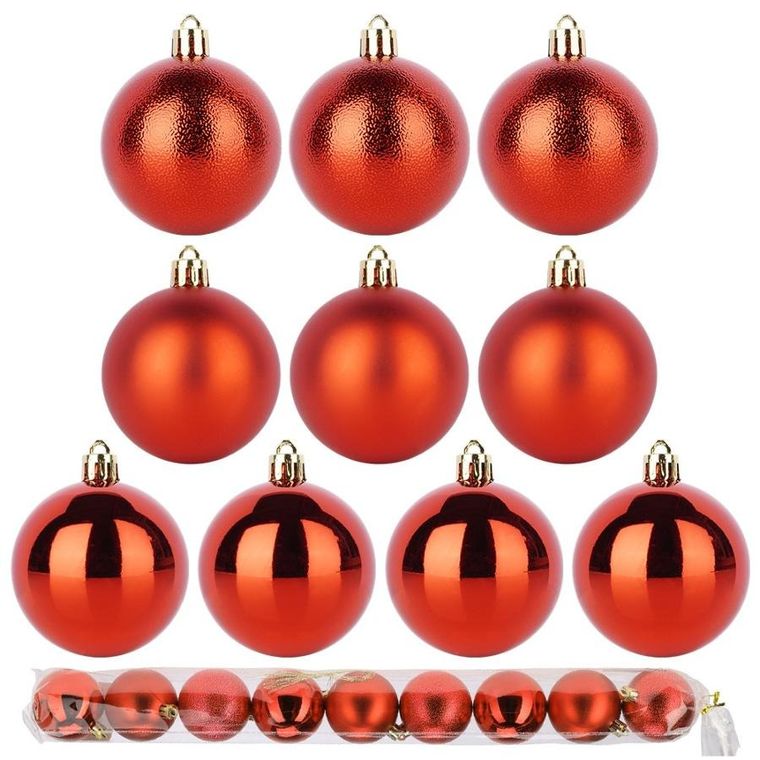 Home Styling Decoration, bombki choinkowe, nietłukące, czerwone, 6 cm, 9 szt.