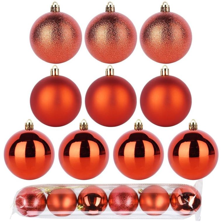 Home Styling Decoration, bombki choinkowe, nietłukące, czerwone, 7 cm, 6 szt.