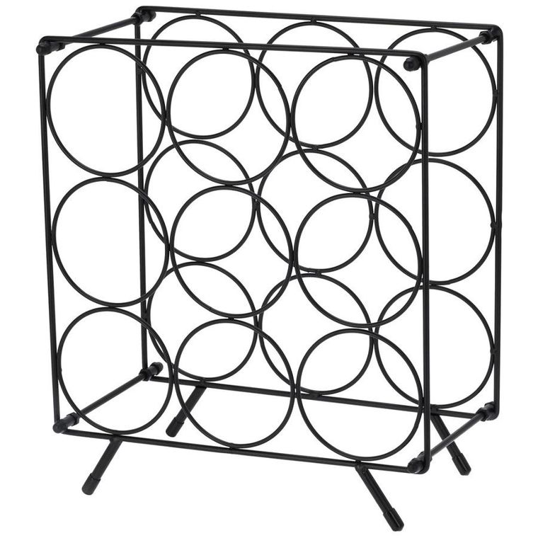 Home Styling Decoration, stojak na wino, metalowy, czarny, 9 butelek