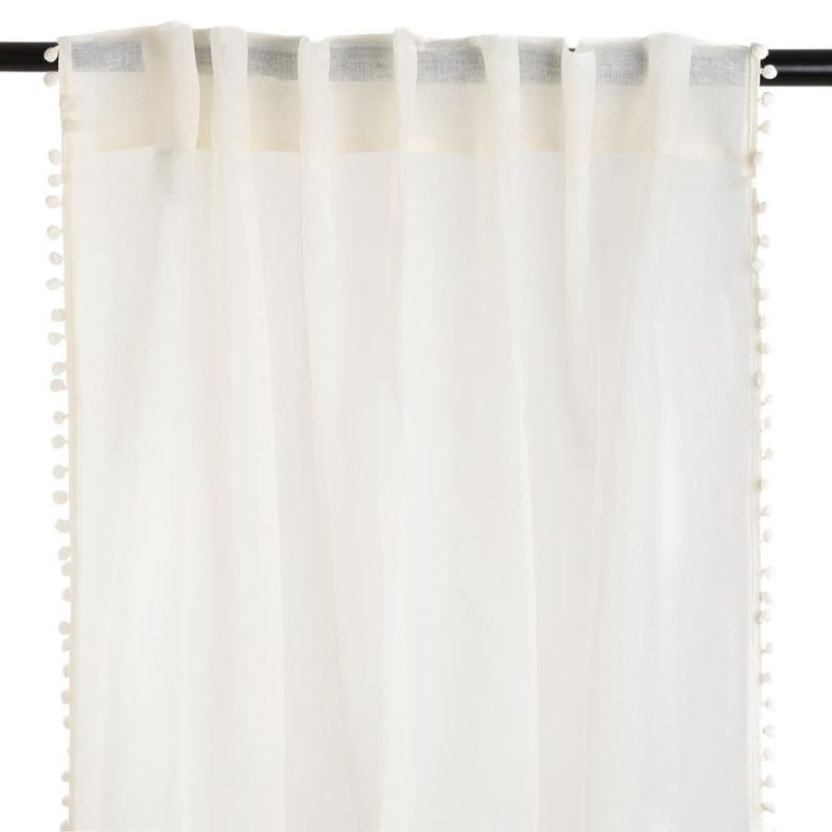 Homla, Adi, firanka, z pomponikami kremowa, 140-250 cm