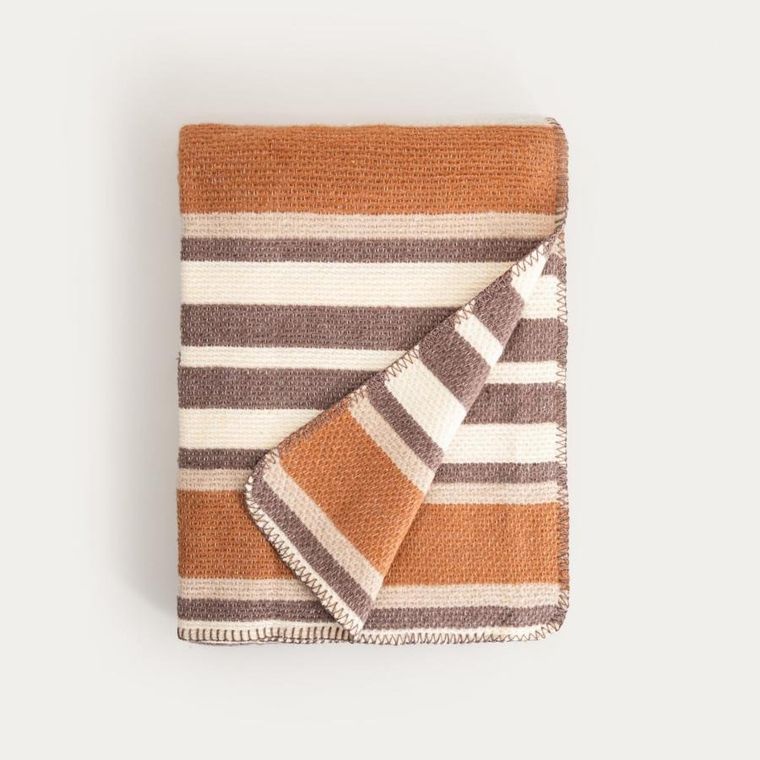 Homla, Alabas, koc w pasy, beżowy, 150-200 cm