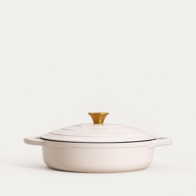 Homla, Andreas, garnek żeliwny, beżowy płaski, 28 cm, 2,5l