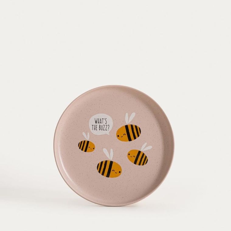 Homla, Annbee, talerz, z pszczołą różowy, 19 cm