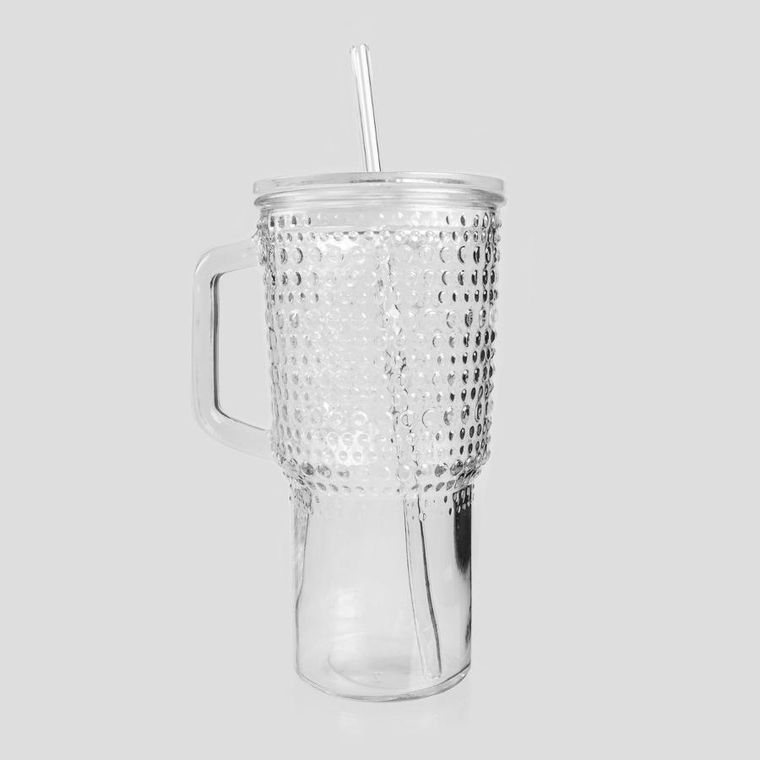 Homla, Bere, szklanka w kropki ze szklaną słomką, 1l