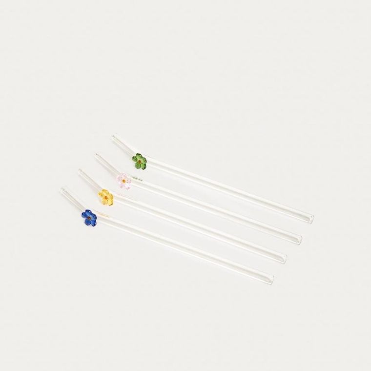 Homla, Blanca, zestaw słomek, z kolorowymi kwiatkami, 4 szt.