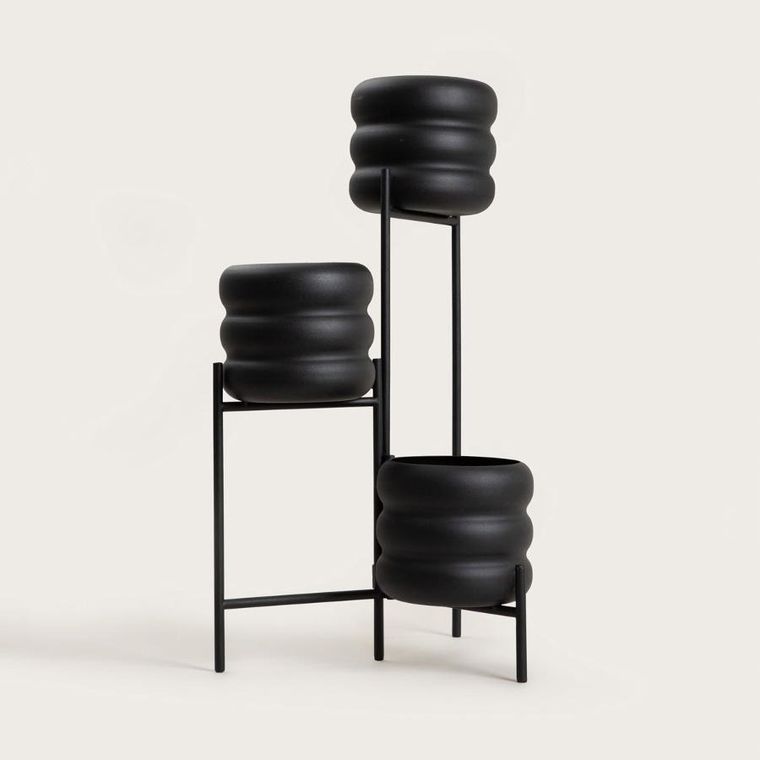 Homla, Buuble, kwietnik potrójny, czarny, 36-25-60 cm