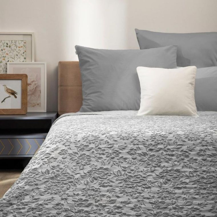 Homla, Claro, narzuta, żakardowa w kwiatowy wzór szara, 200-220 cm