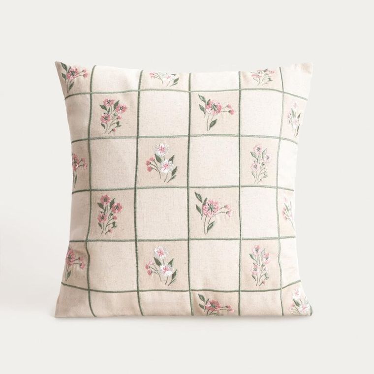 Homla, Damini, poszewka, z dodatkiem lnu w kwiatowy wzór, 45-45 cm