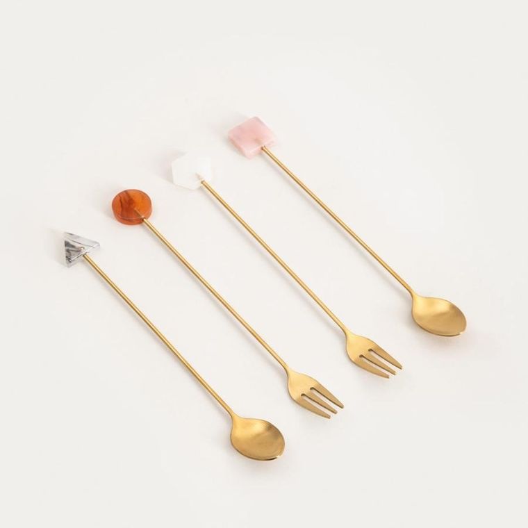 Homla, Dorelle, zestaw sztućców deserowych, złotych z ozdobnymi elementami, 4 szt.