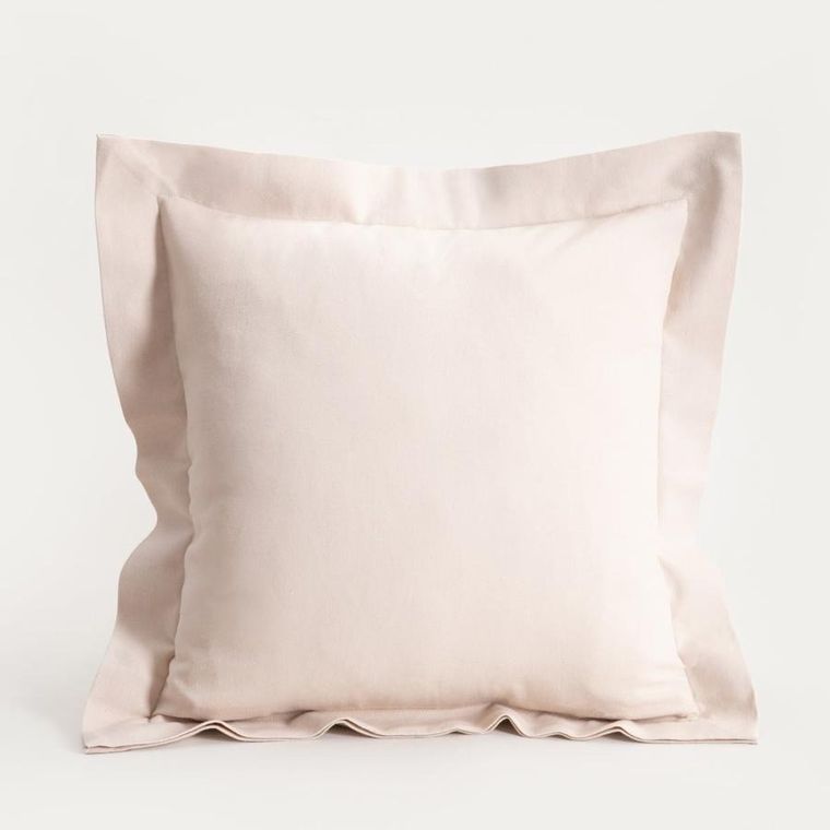 Homla, Durga, poszewka, bawełniana beżowa z dekoracyjnym obszyciem, 45-45 cm