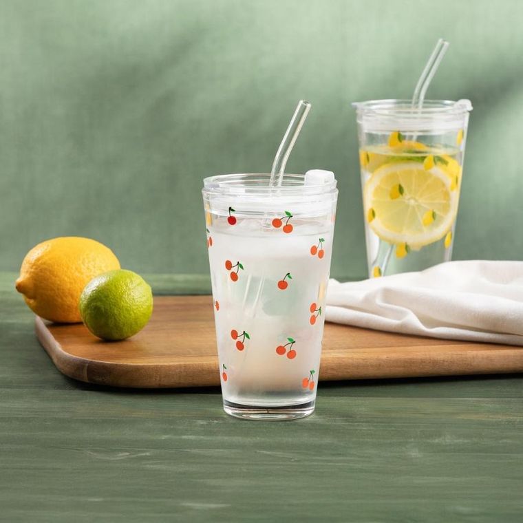 Homla, Embo Summer, szklanka ze słomką w wiśnie, 0,4l, 745898