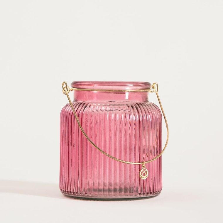 Homla, Fig, lampion, ryflowany z zawieszką różowy, 10-11 cm