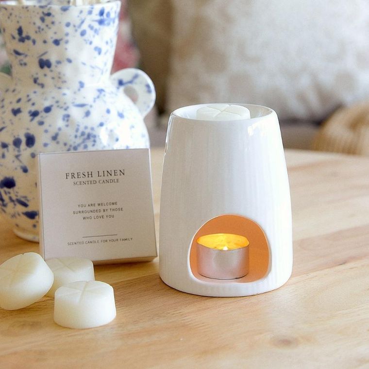 Homla, Fires, kominek ceramiczny, z woskiem Fresh Linen 10-12,5 cm, 22g