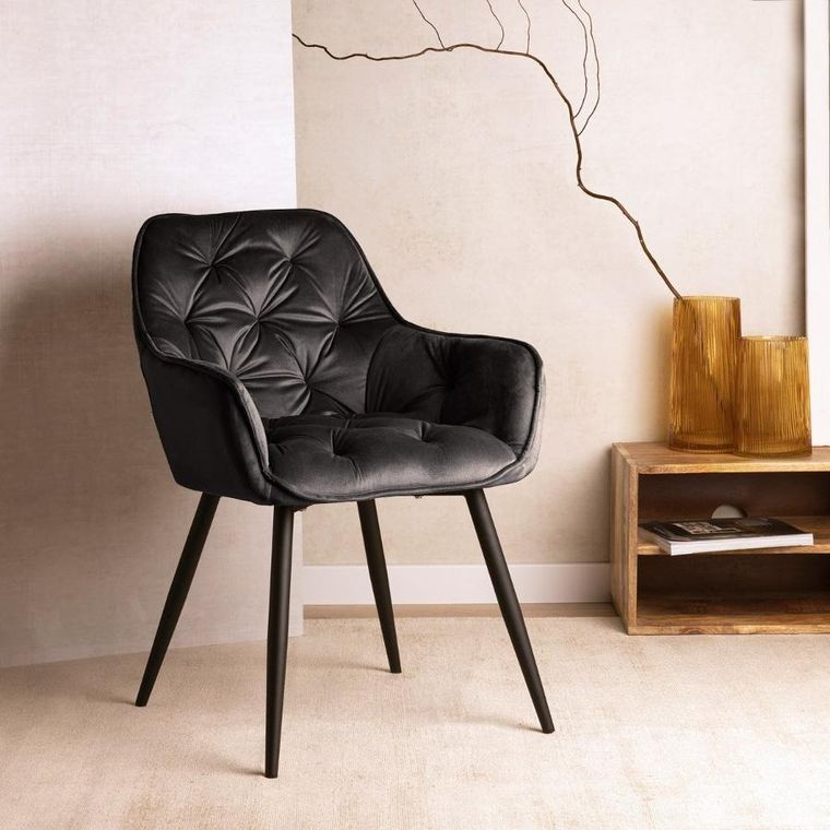 Homla, Flossi, Krzesło welurowe czarne 57-63-84 cm