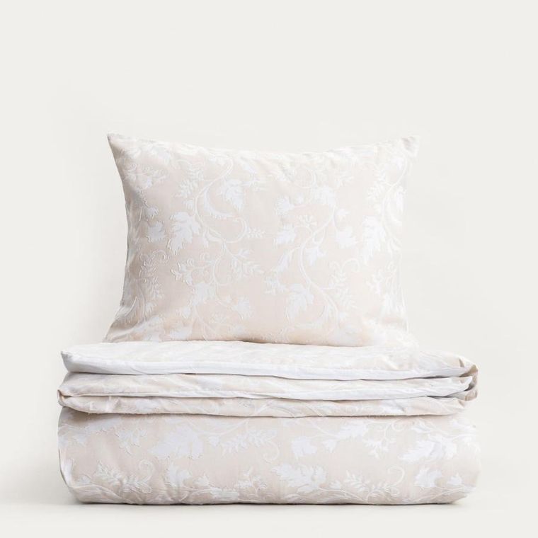 Homla, Jakad, pościel, bawełniana żakardowa beżowa, 200-220 cm