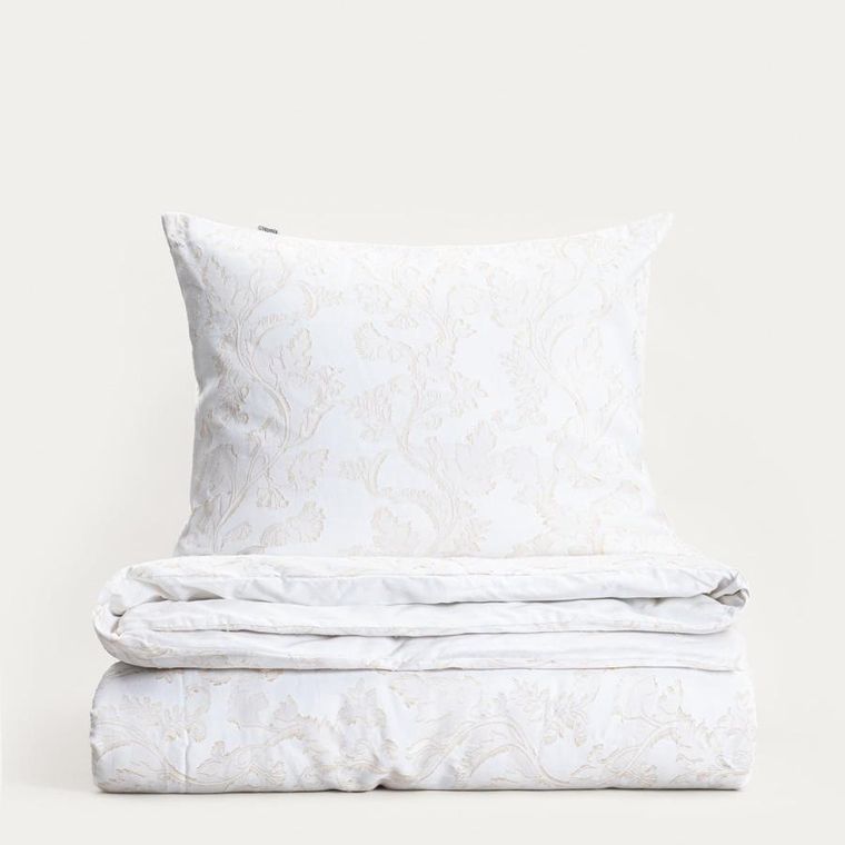 Homla, Jakad, pościel, bawełniana żakardowa biało-beżowa, 200-220 cm