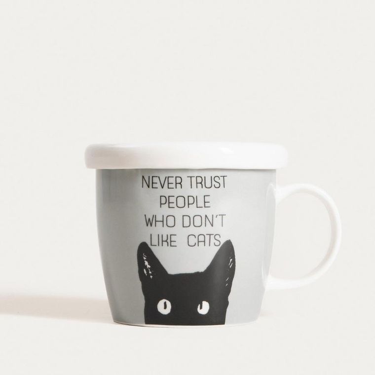 Homla, Kiki, kubek, z pokrywką i czarnym kotem, 0,3l