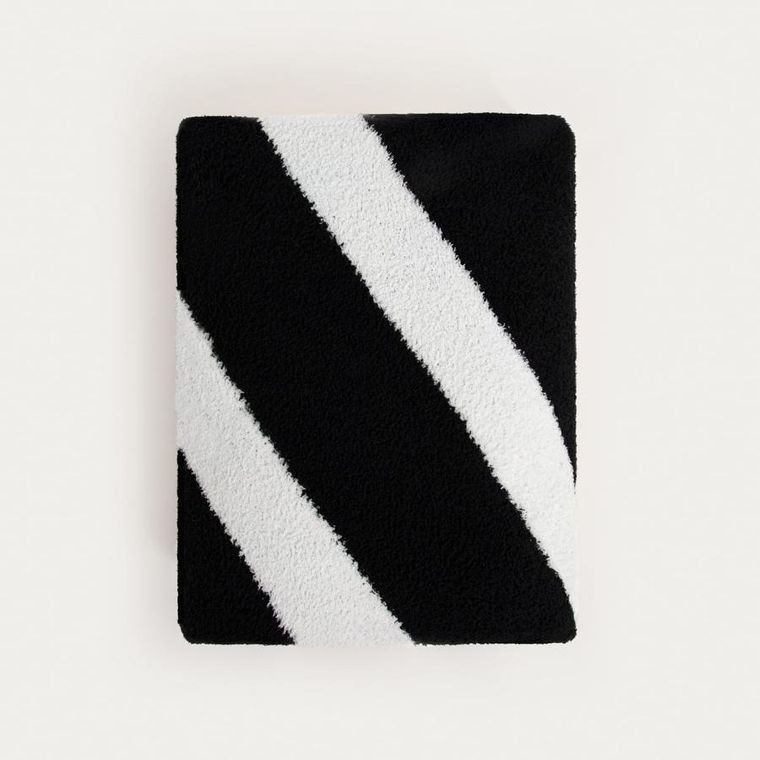 Homla, Kobe, koc gruby żakardowy w czarno-białe pasy, 130-170 cm