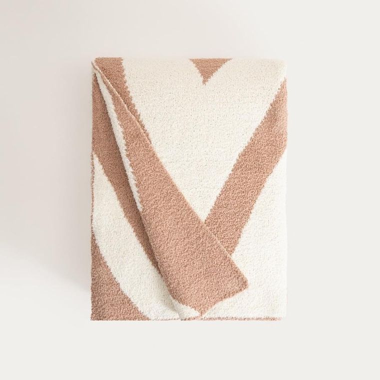 Homla, Kobe, koc gruby żakardowy z beżowym wzorem, 130-170 cm