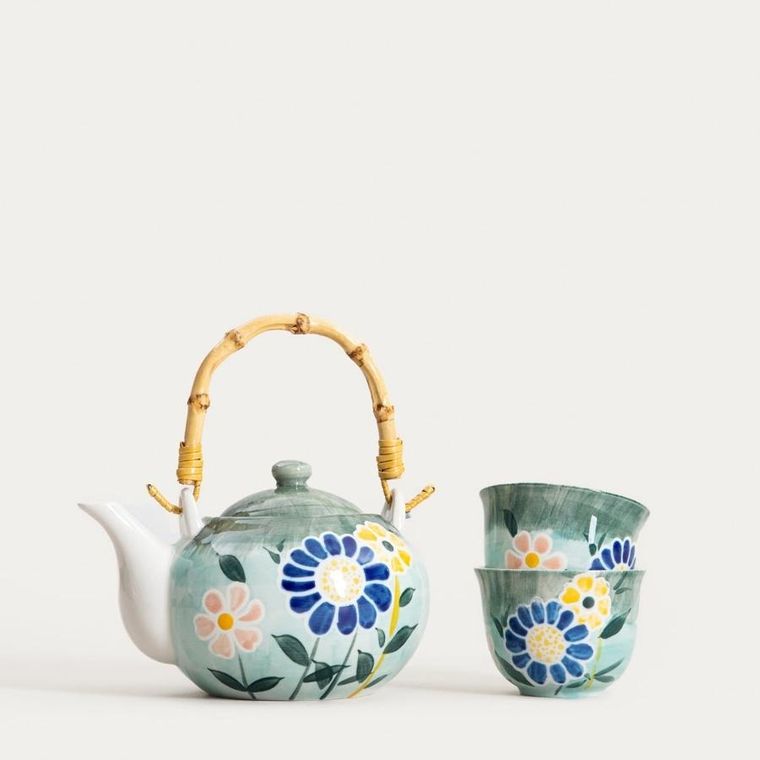 Homla, Limite, zestaw do herbaty, zielony w kwiaty, 3 elementy