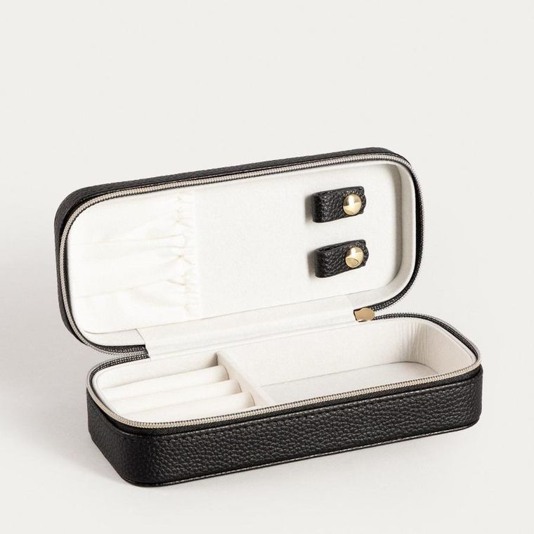 Homla, Linas, szkatułka na biżuterię, z eko skóry czarna, 17,5-8-5 cm