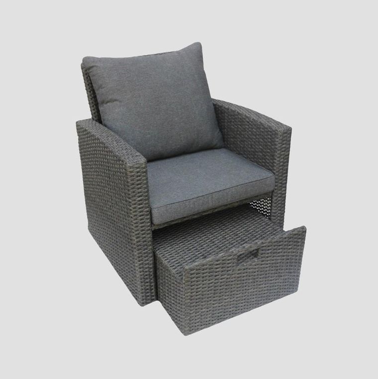 Homla, Linde, fotel, ogrodowy z ottomanem, szary, 73-70-81 cm