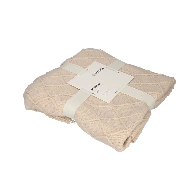 Homla, Loop, Koc beżowy w splot kulkowy, 130-170 cm, 812878