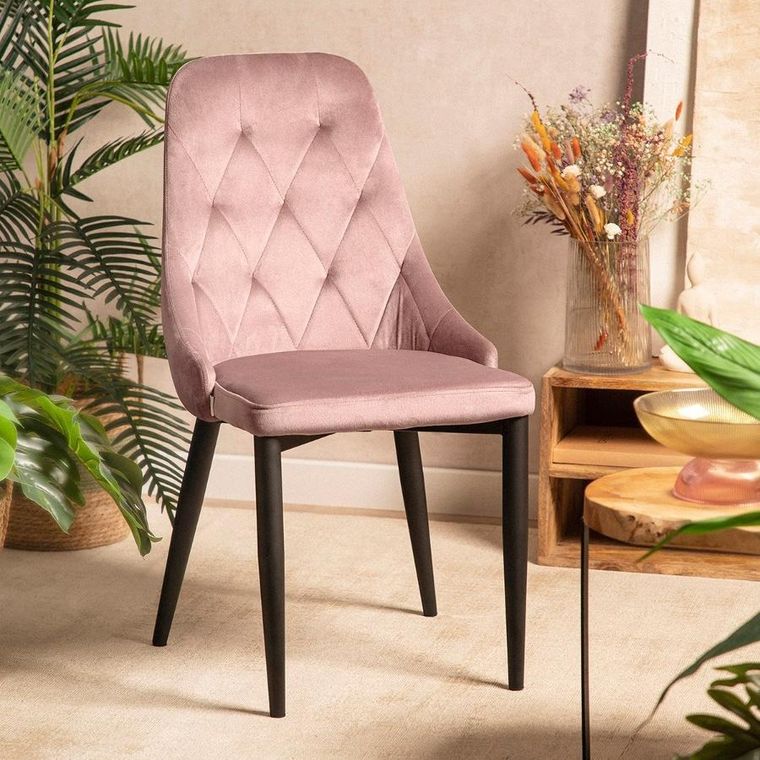 Homla, Louis Quilter, Krzesło welurowe różowe 44-59-88 cm