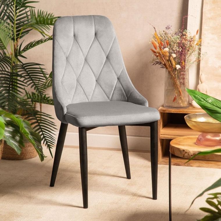 Homla, Louis Quilter, Krzesło welurowe szare 44-59-88 cm